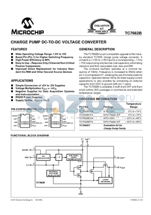 TC7662B datasheet - CHARGE PUMP DC-TO-DC VOLTAGE CONVERTER