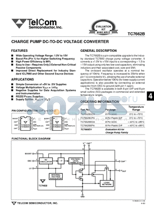 TC7662BCPA datasheet - CHARGE PUMP DC-TO-DC VOLTAGE CONVERTER