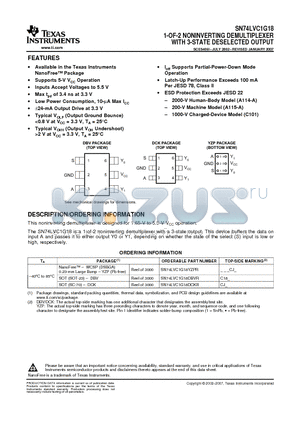 SN74LVC1G18DBVRG4 datasheet - 1-OF-2 NONINVERTING DEMULTIPLEXER WITH 3-STATE DESELECTED OUTPUT