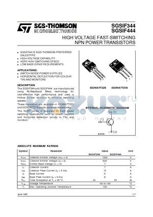 SGSIF444 datasheet - HIGH VOLTAGE FAST-SWITCHING NPN POWER TRANSISTORS