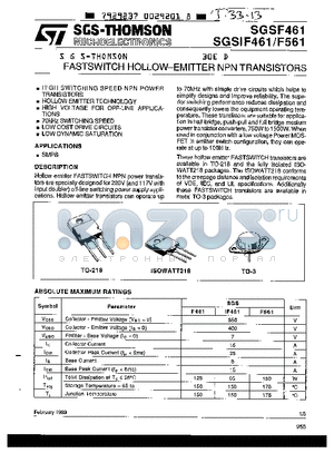 SGSIF461 datasheet - FASTSWITCH HOLLOW-EMITTER NPN TRANSISTORS