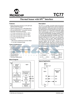 TC77-5.0MOA datasheet - Thermal Sensor with SPI Interface