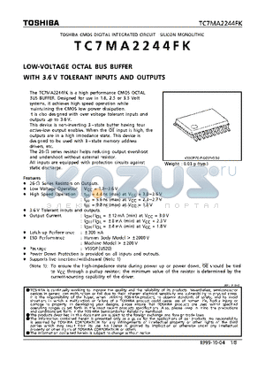 TC7MA2244FK datasheet - LOW-VOLTAGE OCTAL BUS BUFFER WITH 3.6V TOLERANT INPUTS AND OUTPUTS