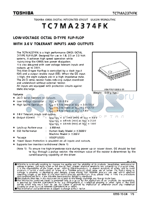 TC7MA2374FK datasheet - LOW-VOLTAGE OCTAL D-TYPE FLIP-FLOP WITH 3.6V TOLERANT INPUTS AND OUTPUTS