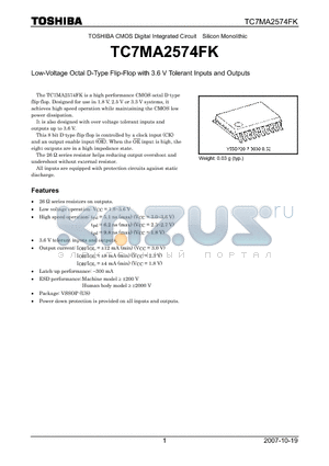 TC7MA2574FK datasheet - Low-Voltage Octal D-Type Flip-Flop with 3.6 V Tolerant Inputs and Outputs