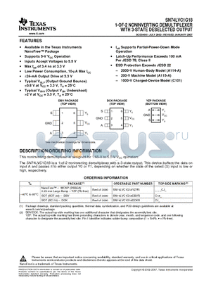 SN74LVC1G18DCKRE4 datasheet - 1-OF-2 NONINVERTING DEMULTIPLEXER WITH 3-STATE DESELECTED OUTPUT