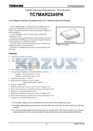 TC7MAR2245FK datasheet - Low-Voltage Octal Bus Transceiver with 3.6 V Tolerant Inputs and Outputs