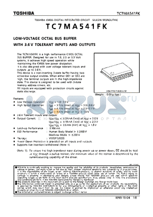 TC7MA541FK datasheet - LOW-VOLTAGE OCTAL BUS BUFFER WITH 3.6V TOLERANT INPUTS AND OUTPUTS