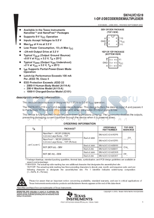 SN74LVC1G19DCKT datasheet - 1-OF-2 DECODER/DEMULTIPLEXER