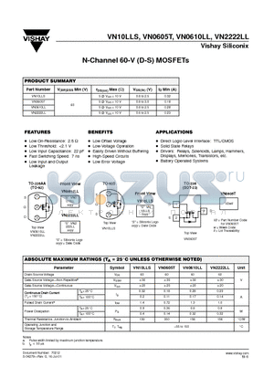 VN0610LL datasheet - N-Channel 60-V (D-S) MOSFETs