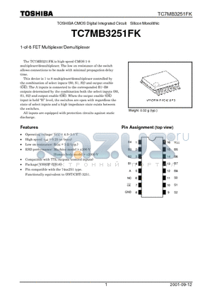 TC7MB3251FK datasheet - 1-of-8 FET Multiplexer/Demultiplexer