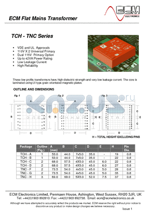 TNC-F15-15 datasheet - Flat Mains Transformer