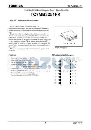 TC7MB3251FK_07 datasheet - 1-of-8 FET Multiplexer/Demultiplexer