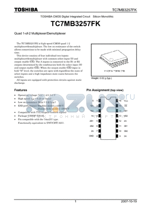 TC7MB3257FK datasheet - Quad 1-of-2 Multiplexer/Demultiplexer