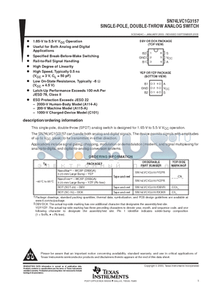 SN74LVC1G3157YZPR datasheet - SINGLE-POLE, DOUBLE-THROW ANALOG SWITCH