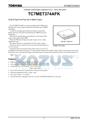 TC7MET374AFK datasheet - Octal D-Type Flip-Flop with 3-State Output