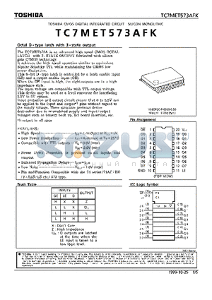 TC7MET573AFK datasheet - OCTAL D-TYPE LATCH WITH 3-STATE OUTPUT