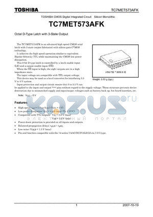 TC7MET573AFK datasheet - Octal D-Type Latch with 3-State Output