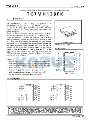 TC7MH138FK datasheet - 3-TO-8 LINE DECODER