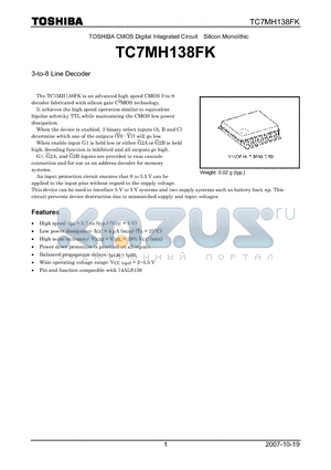 TC7MH138FK datasheet - 3-to-8 Line Decoder