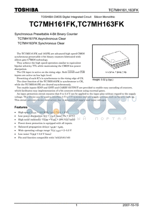 TC7MH163FK datasheet - Synchronous Presettable 4-Bit Binary Counter