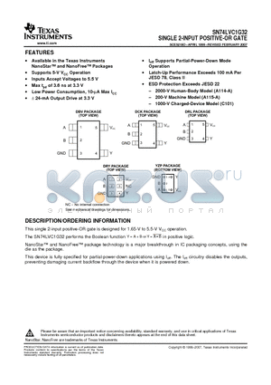 SN74LVC1G32DCKT datasheet - SINGLE 2-INPUT POSITIVE-OR GATE