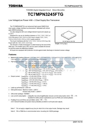 TC7MPN3245FTG datasheet - Low Voltage/Low Power 4-Bit  2 Dual Supply Bus Transceiver