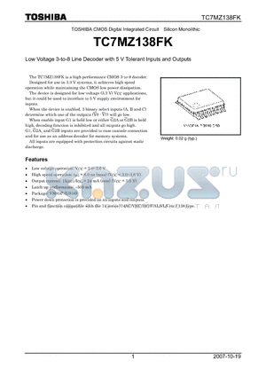 TC7MZ138FK_07 datasheet - Low Voltage 3-to-8 Line Decoder with 5 V Tolerant Inputs and Outputs