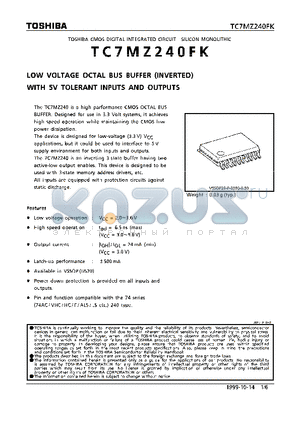 TC7MZ240FK datasheet - LOW-VOLTAGE OCTAL BUS BUFFER (INVERTED) WITH 5V TOLERANT INPUTS AND OUTPUTS