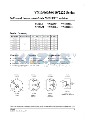 VN2222LL datasheet - N-Channel Enhancement-Mode MOSFET Transistors