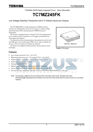 TC7MZ245FK datasheet - Low Voltage Octal Bus Transceiver with 5 V Tolerant Inputs and Outputs