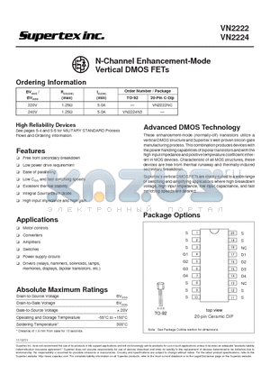 VN2224 datasheet - N-Channel Enhancement-Mode Vertical DMOS FETs
