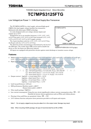 TC7MPS3125FTG datasheet - Low Voltage/Low Power 1  3-Bit Dual Supply Bus Transceiver