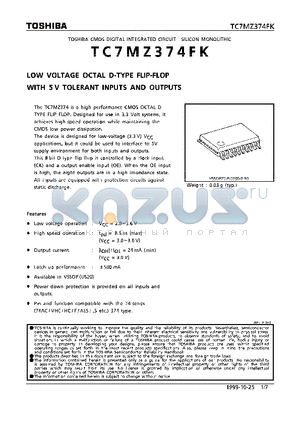 TC7MZ374 datasheet - LOW-VOLTAGE OCTAL D-TYPE FLIP-FLOP WITH 5V TOLERANT INPUTS AND OUTPUTS