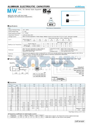 UMW1C100MDD datasheet - ALUMINUM ELECTROLYTIC CAPACITORS