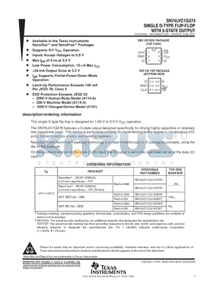 SN74LVC1G374DBVT datasheet - SINGLE D-TYPE FLIP-FLOP WITH 3-STATE OUTPUT