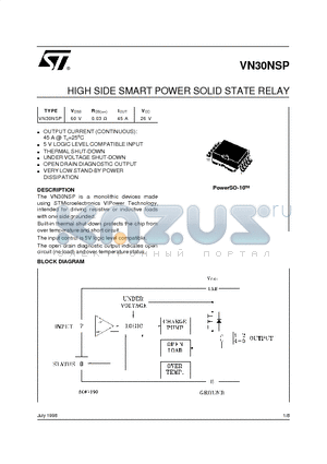 VN30NSP datasheet - HIGH SIDE SMART POWER SOLID STATE RELAY