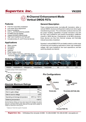 VN3205 datasheet - N-Channel Enhancement-Mode Vertical DMOS FETs