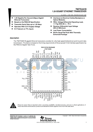 TNETE2201BPJD datasheet - 1.25-GIGABIT ETHERNET TRANSCEIVER