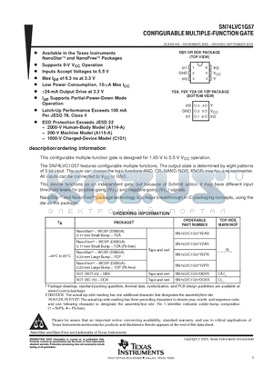 SN74LVC1G57 datasheet - CONFIGURABLE MULTIPLE FUNCTION GATE