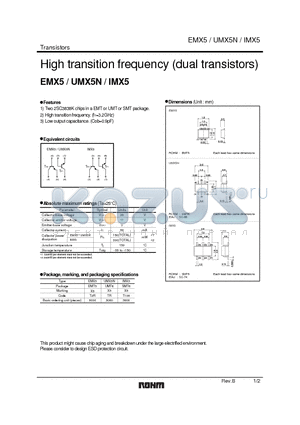 UMX5N datasheet - High transition frequency (dual transistors)