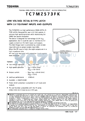 TC7MZ573FK datasheet - LOW-VOLTAGE OCTAL D-TYPE LATCH WITH 5V TOLERANT INPUTS AND OUTPUTS