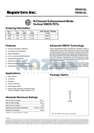 VN4012L datasheet - N-Channel Enhancement-Mode Vertical DMOS FETs