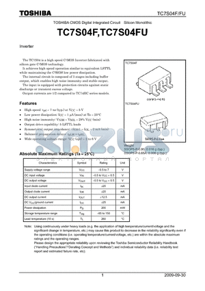 TC7S04FU_09 datasheet - TOSHIBA CMOS Digital Integrated Circuit Silicon Monolithic