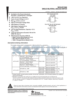 SN74LVC1G66YZAR datasheet - SINGLE BILATERAL ANALOG SWITCH