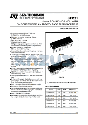 ST9291J6 datasheet - 16-48K ROM HCMOS MCU WITH ON SCREEN DISPLAY AND VOLTAGE TUNINGOUTPUT