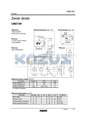 UMZ12NT106 datasheet - Voltage regulation (Anode common twin type)