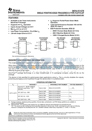 SN74LVC1G79DRLRG4 datasheet - SINGLE POSITIVE-EDGE-TRIGGERED D-TYPE FLIP-FLOP