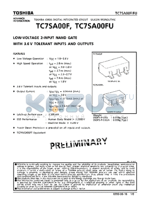 TC7SA00F datasheet - LOW-VOLTAGE 2-INPUT NAND GATE WITH 3.6V TOLERANT INPUTS AND OUTPUTS