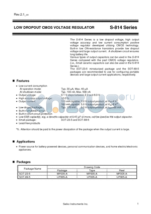 S-814A20AUC-BCKT2G datasheet - LOW DROPOUT CMOS VOLTAGE REGULATOR